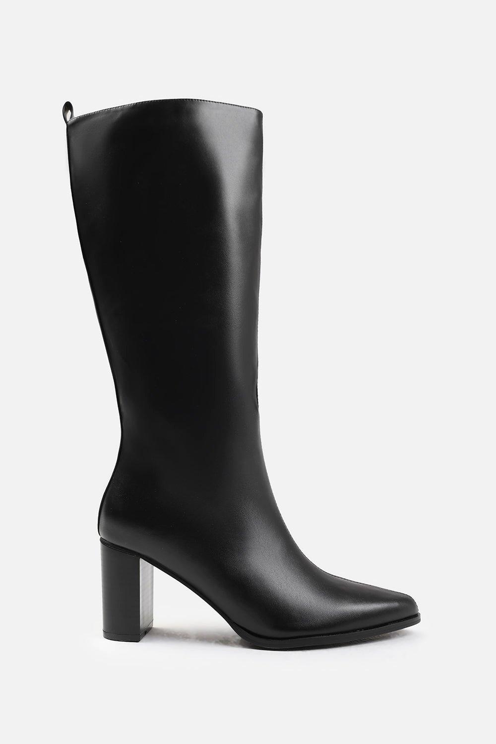 Delta Wide Calf Block Heel Knee High Boots With Side Zip boohoo UK